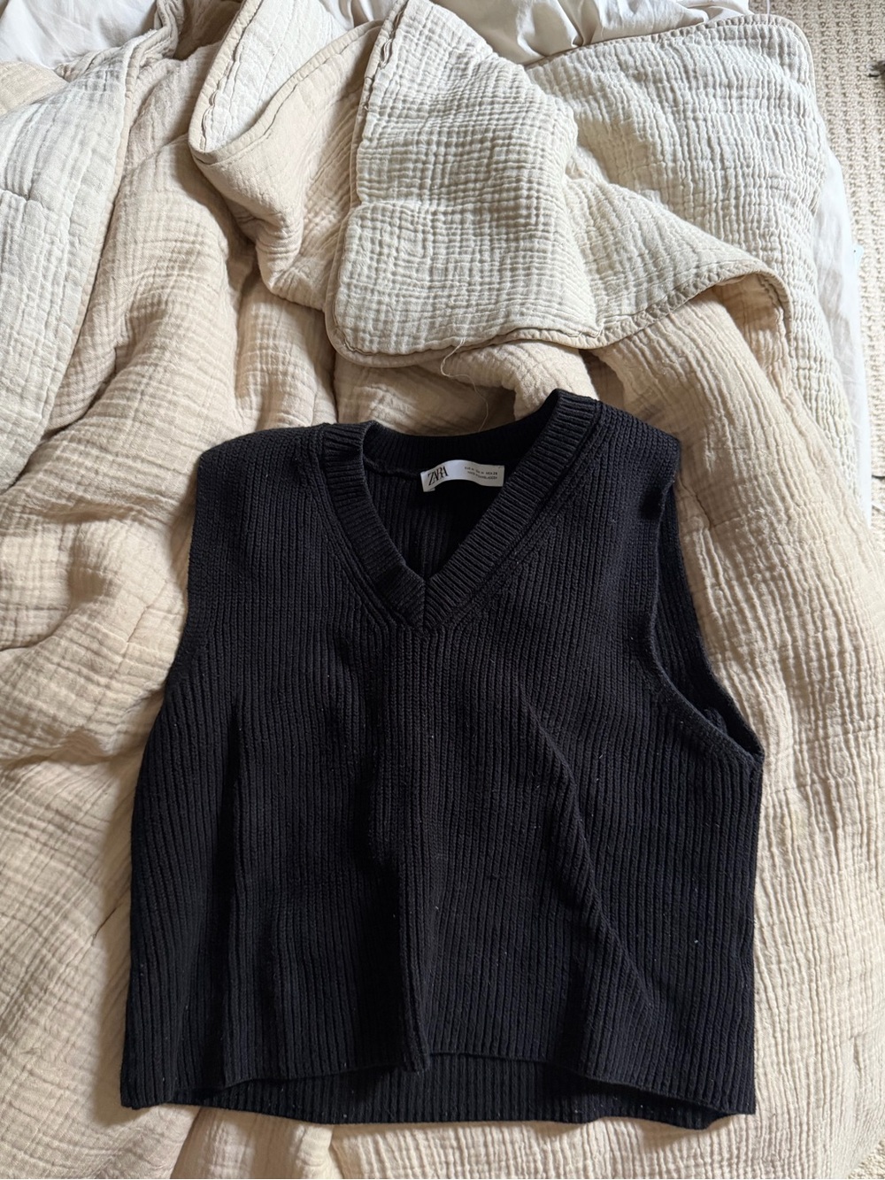 Zara Black Ribbed V-Neck Knit Vest